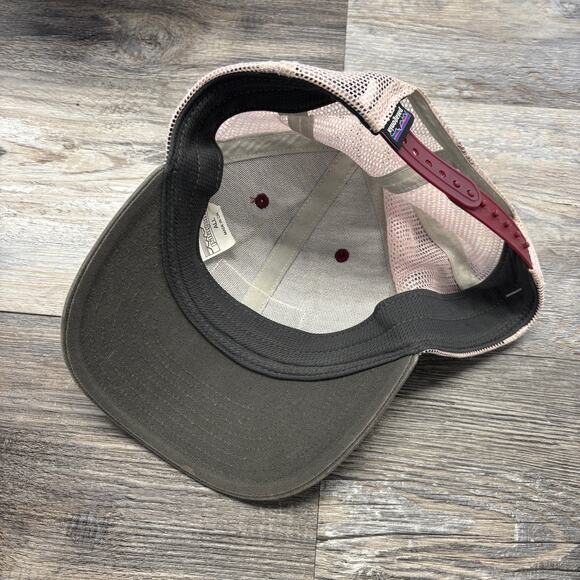 Patagonia Gray Pink Red Men One Size Mesh Back Snapback Baseball Trucker Cap Hat - Picture 5 of 7
